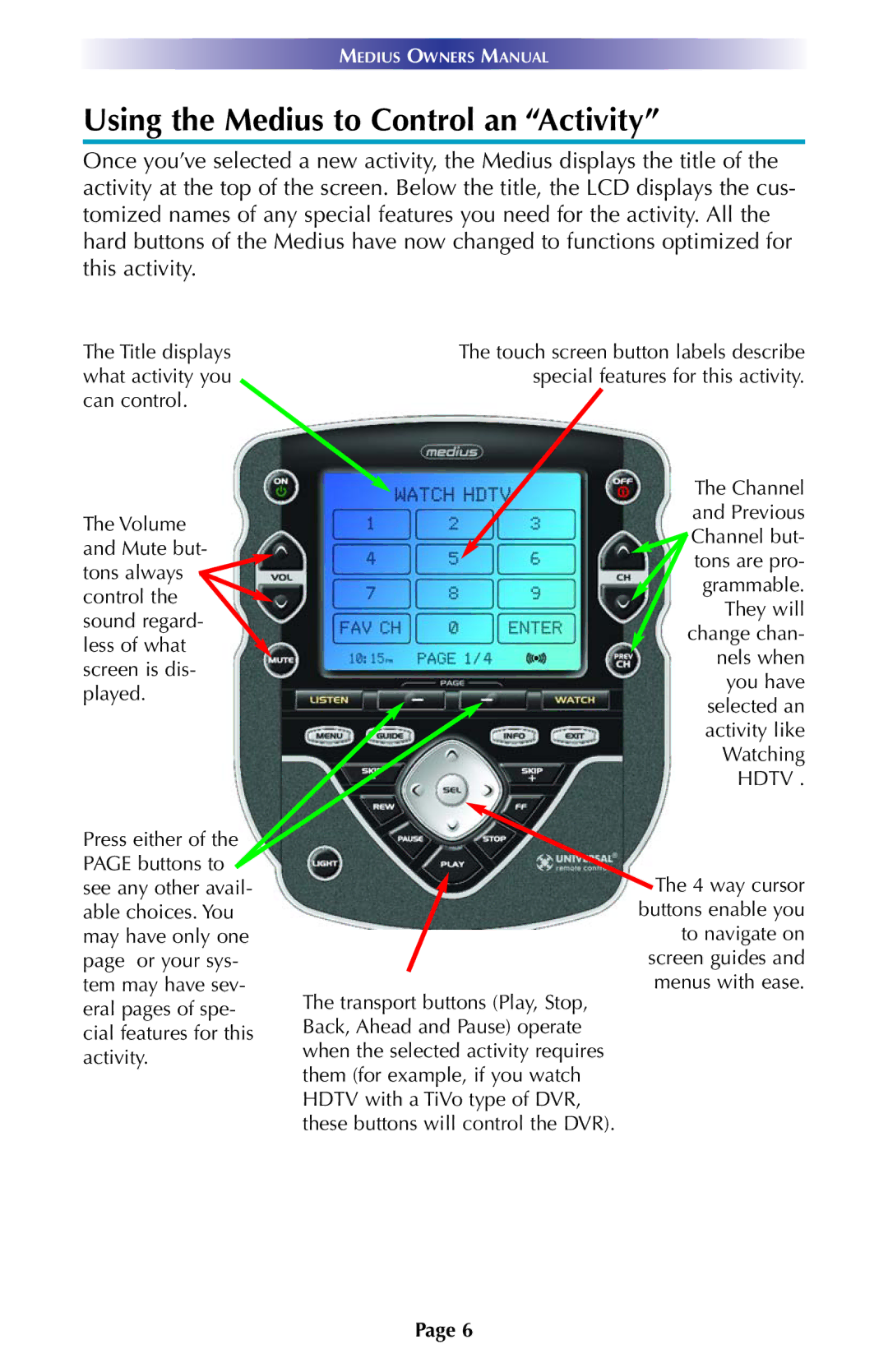 Universal Remote Control TX-1000 manual Using the Medius to Control an Activity, Hdtv 