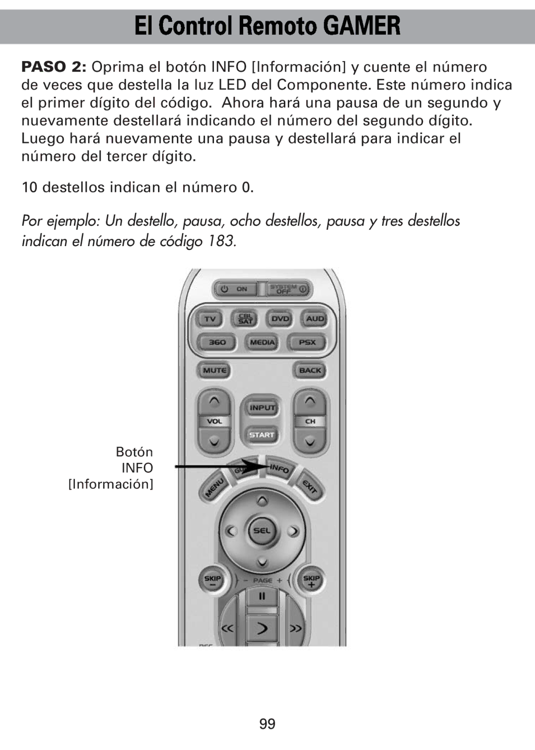 Universal Remote Control Universl Remote manual Botón Info Información 