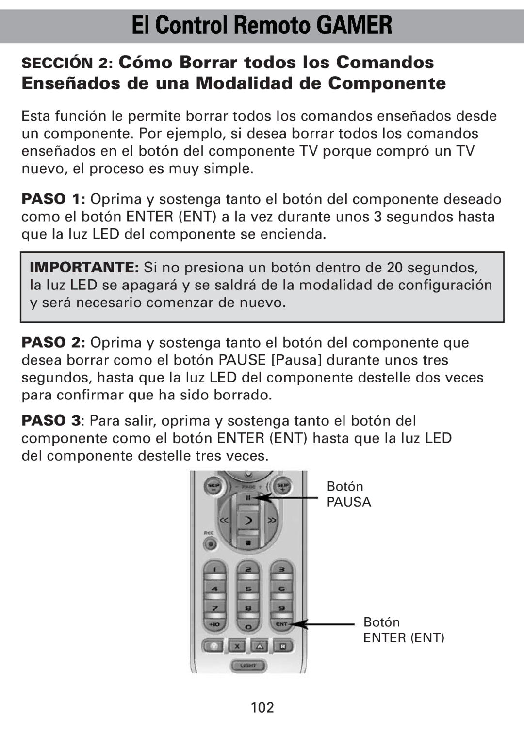 Universal Remote Control Universl Remote manual Pausa 