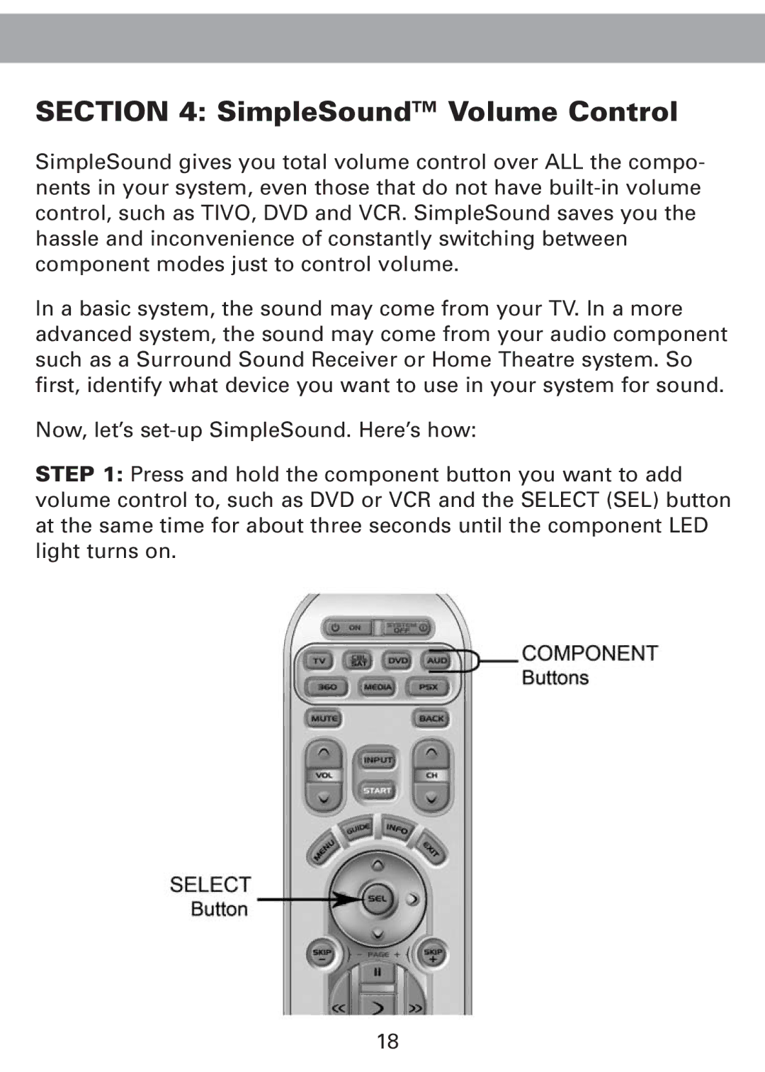 Universal Remote Control Universl Remote manual SimpleSound Volume Control 