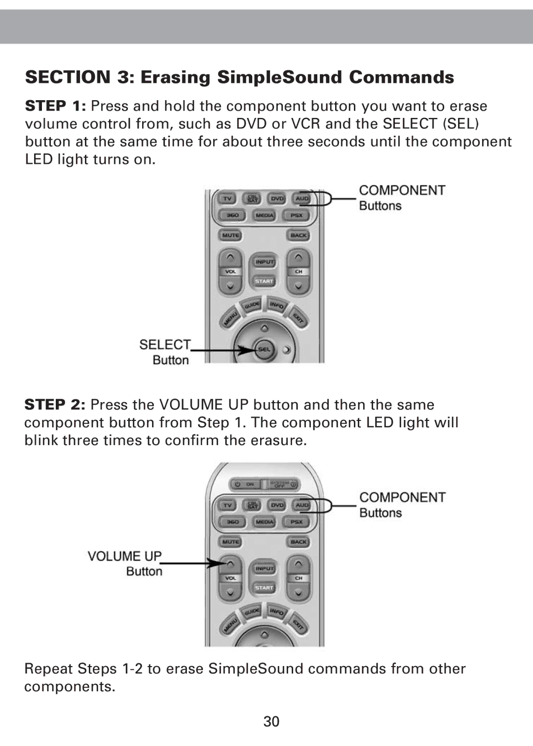 Universal Remote Control Universl Remote manual Erasing SimpleSound Commands 