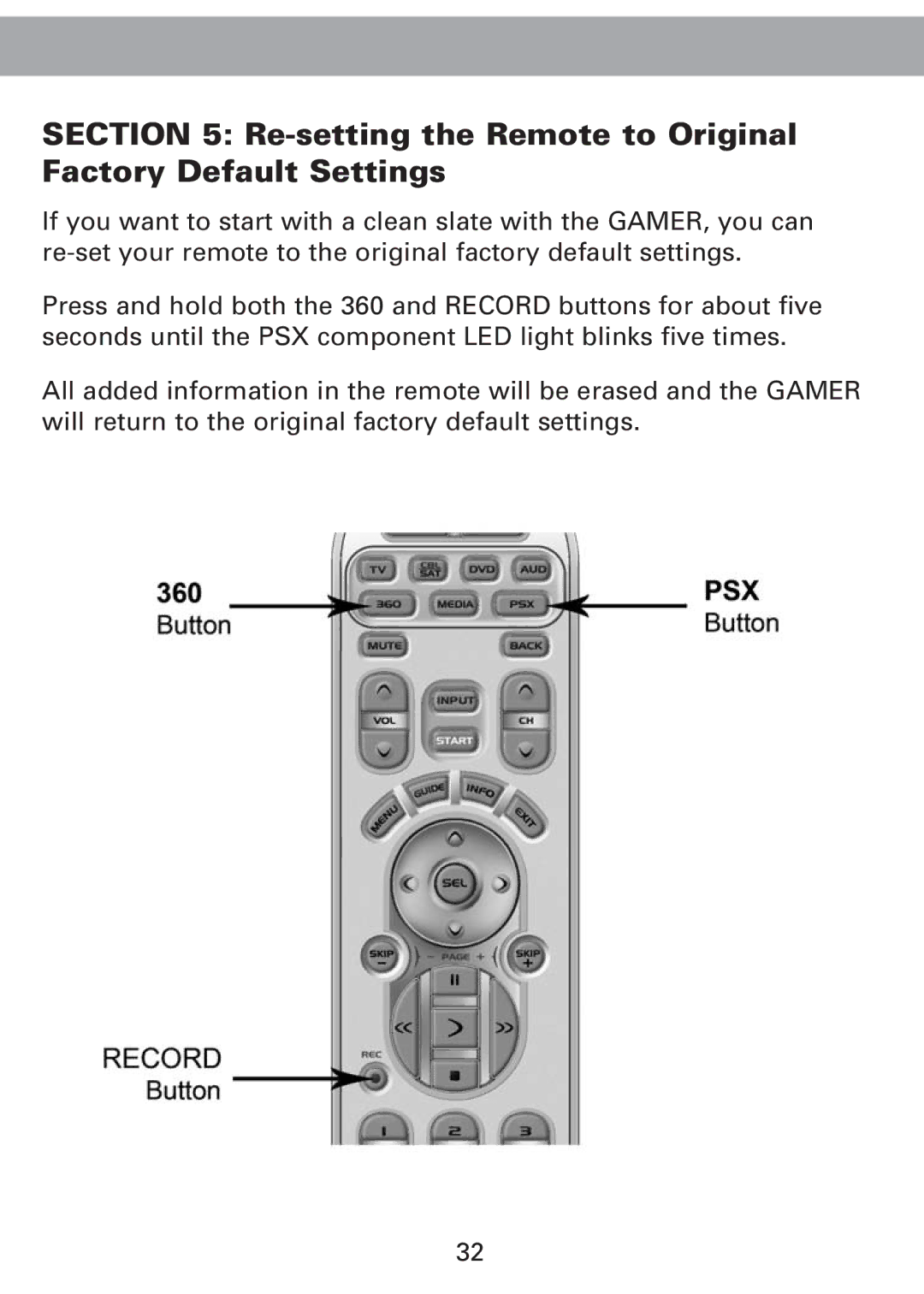 Universal Remote Control Universl Remote manual Re-setting the Remote to Original Factory Default Settings 