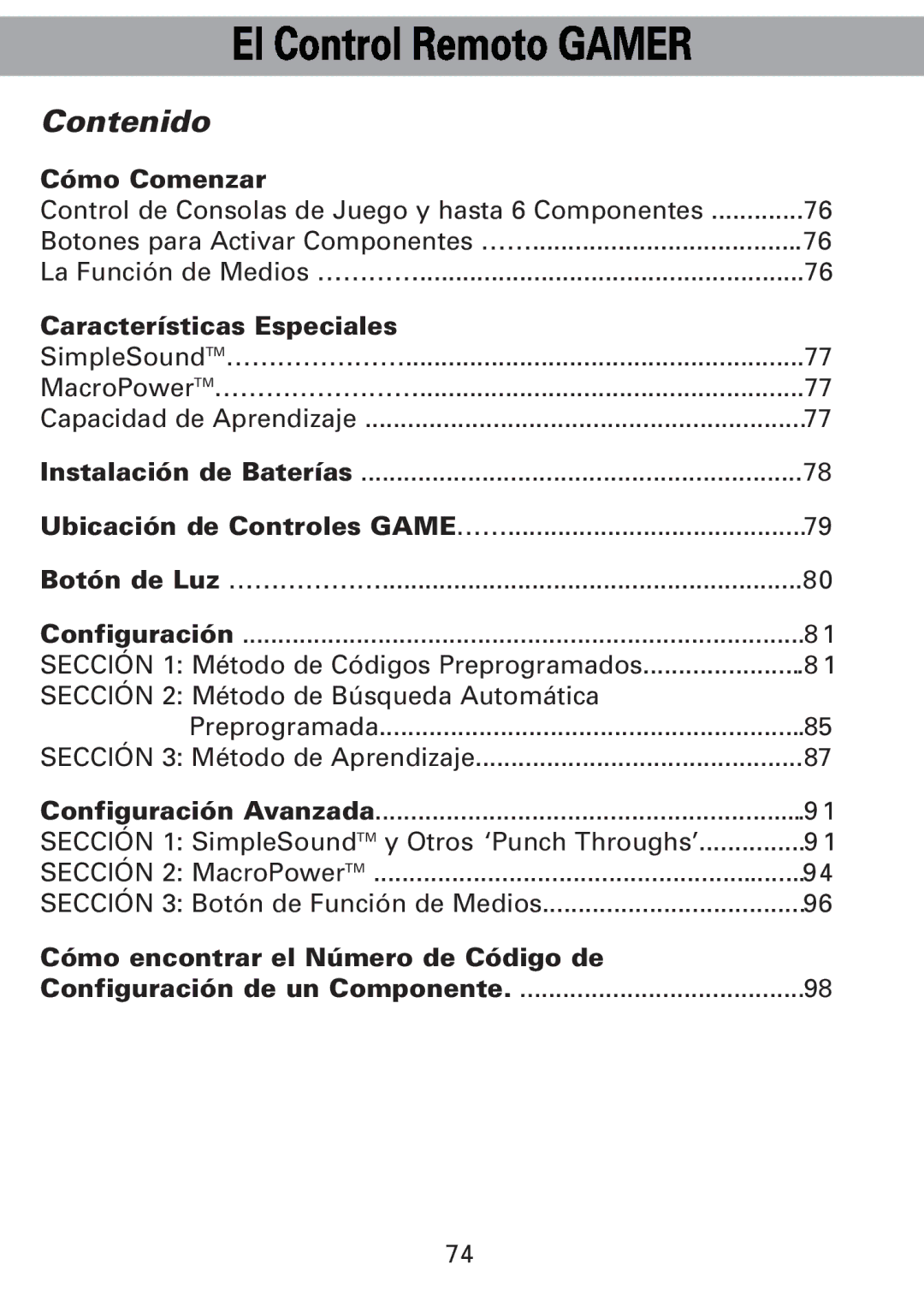 Universal Remote Control Universl Remote Cómo Comenzar, Características Especiales, Cómo encontrar el Número de Código de 