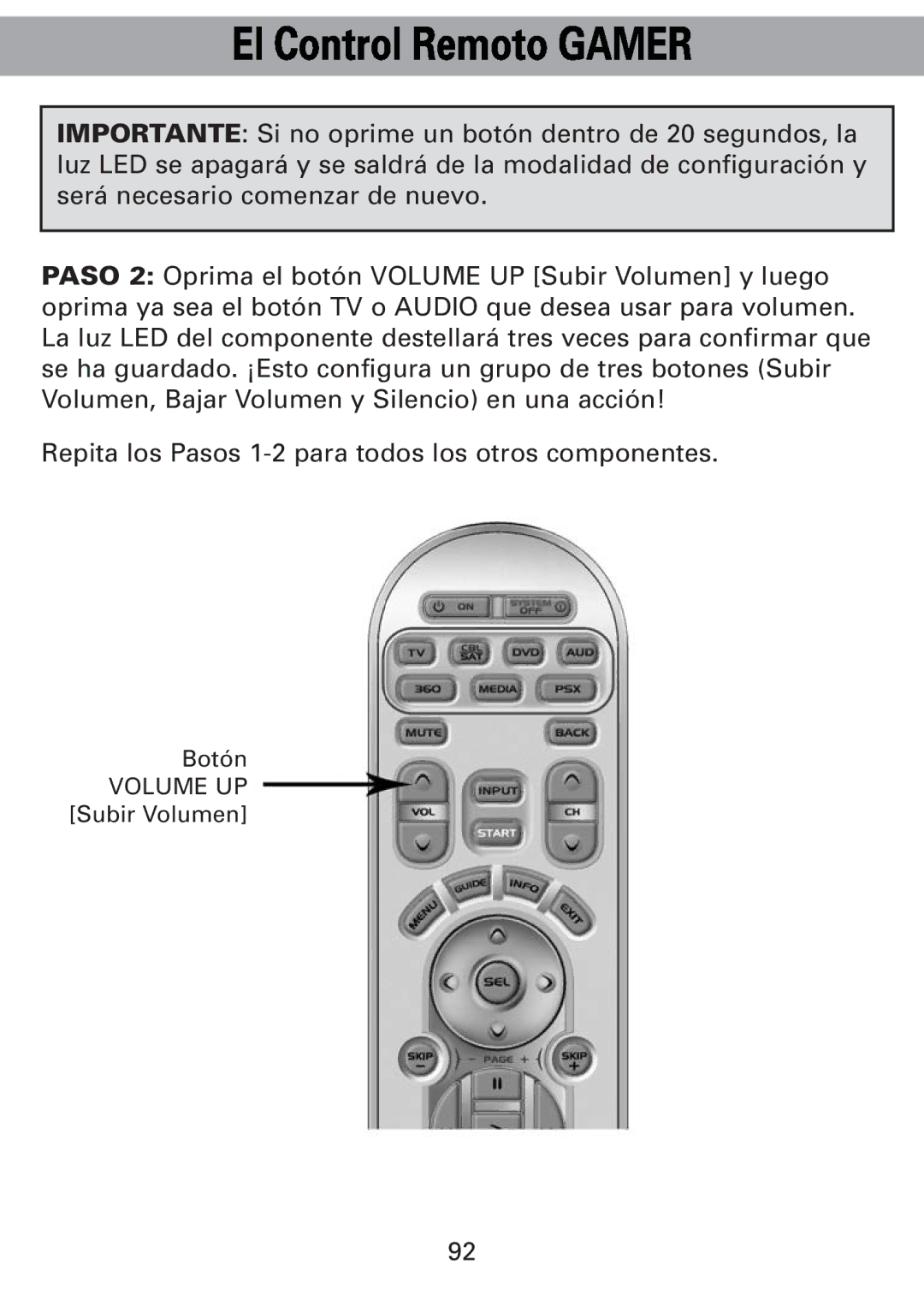 Universal Remote Control Universl Remote manual Volume UP 