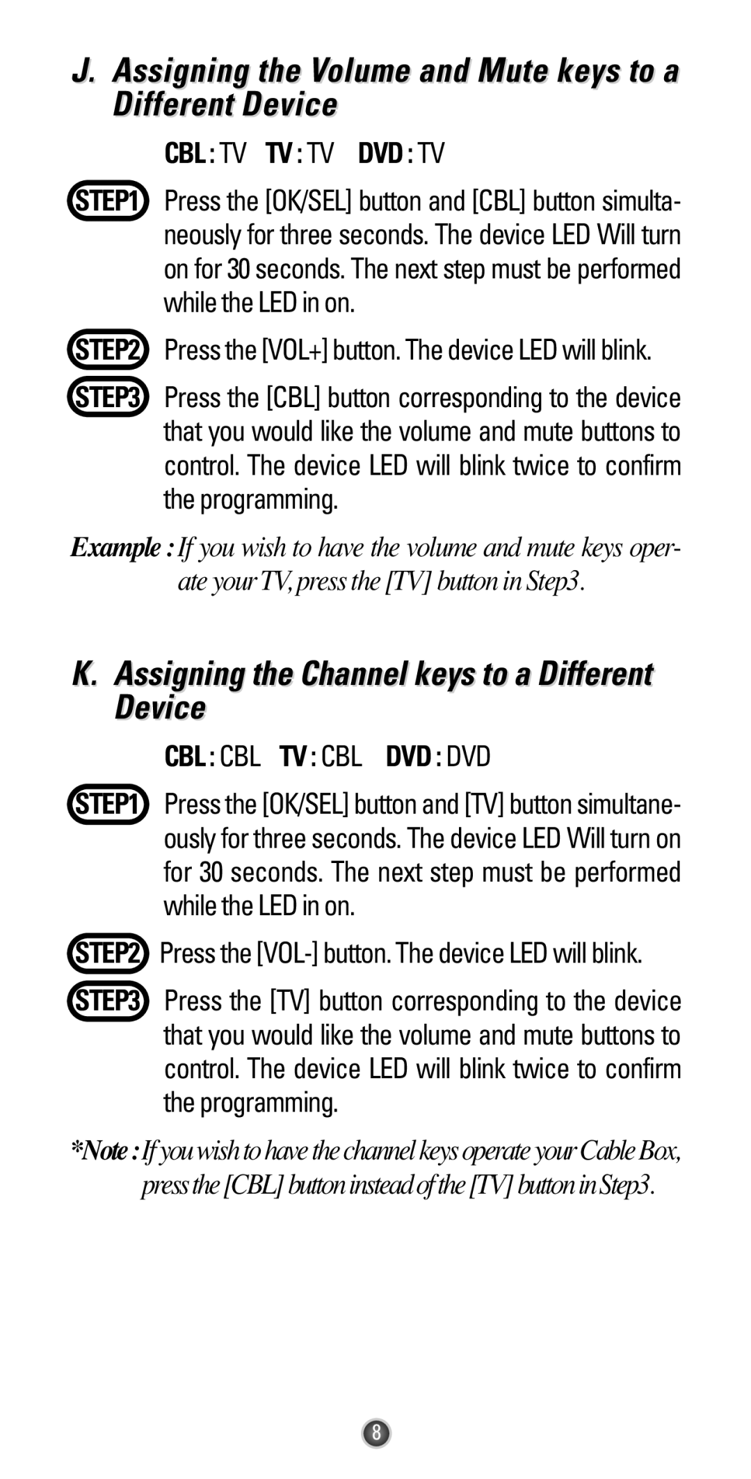 Universal Remote Control UR3L-SR4 manual Assigning the Volume and Mute keys to a Different Device 