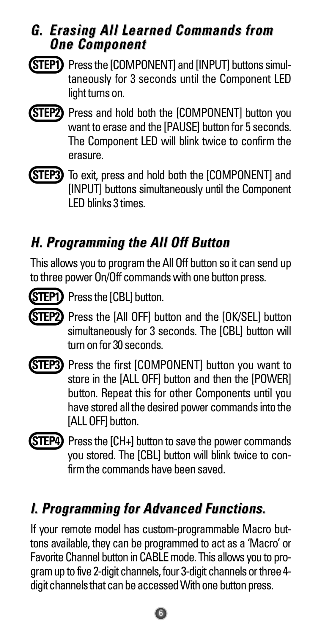 Universal Remote Control UR3L-SR4 manual Programming the All Off Button, Erasing All Learned Commands from One Component 