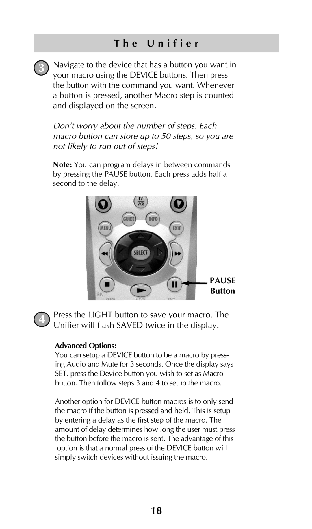 Universal Remote Control URC-100 owner manual Pause 