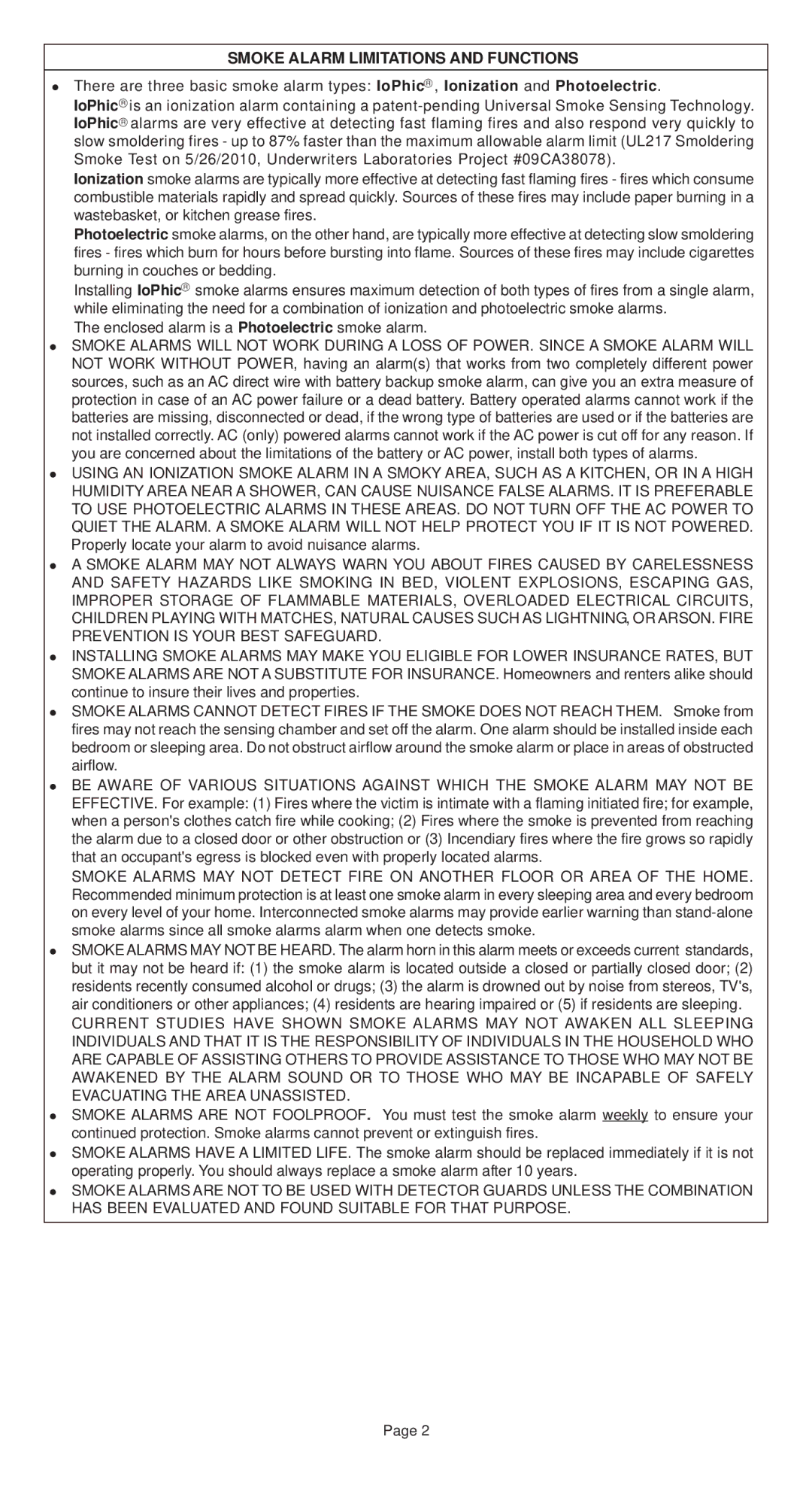 Universal Security Instruments 3895L, 3304L installation instructions Smoke Alarm Limitations and Functions 