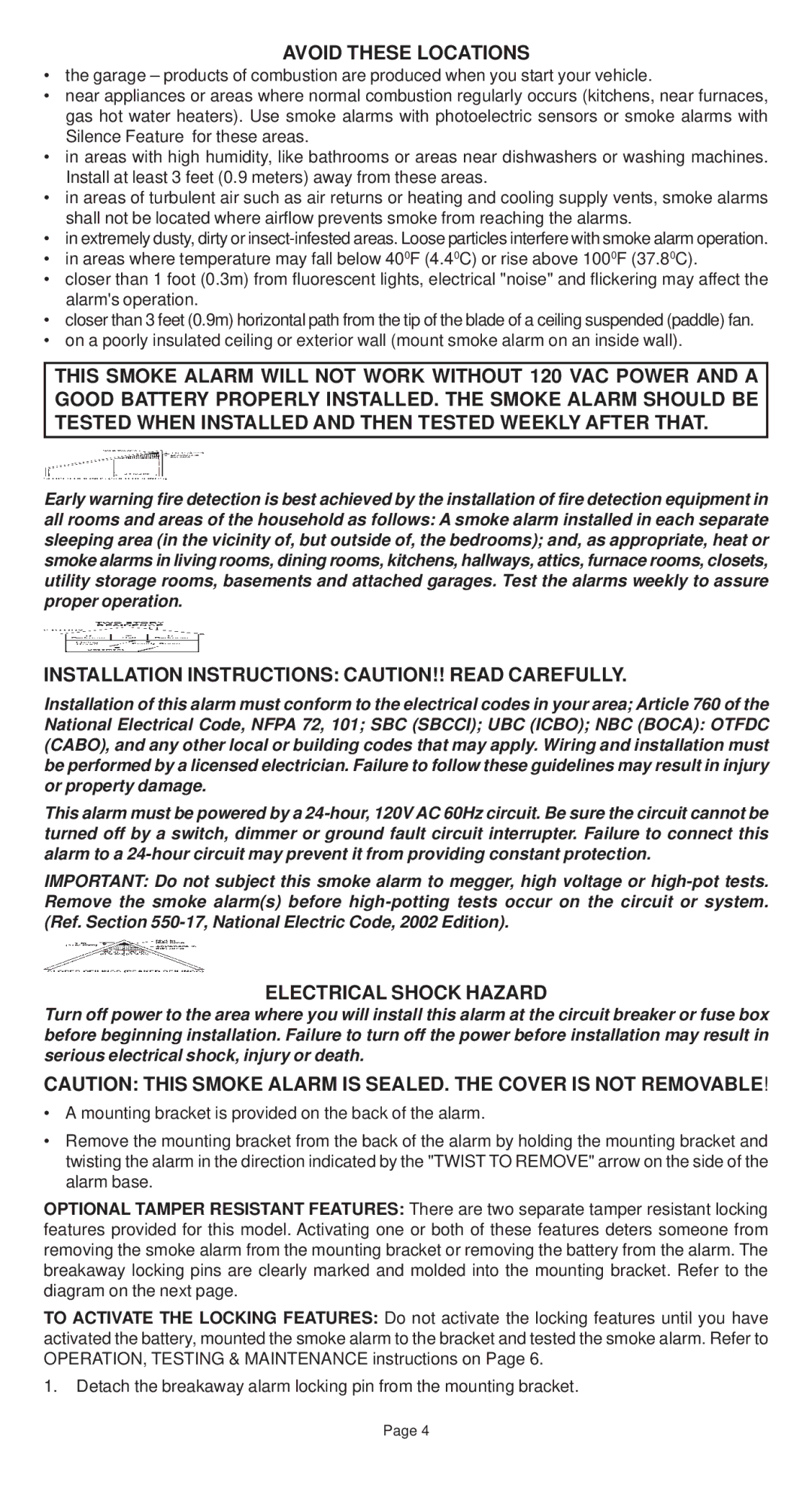 Universal Security Instruments 3895L, 3304L Avoid These Locations, Installation Instructions CAUTION!! Read Carefully 