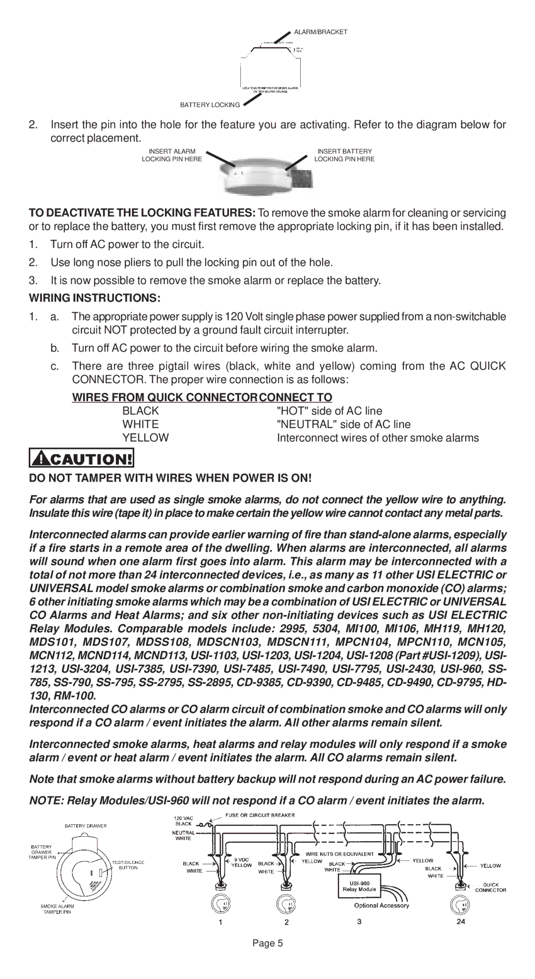 Universal Security Instruments 3895L, 3304L Wiring Instructions, Wires from Quick Connectorconnect to 