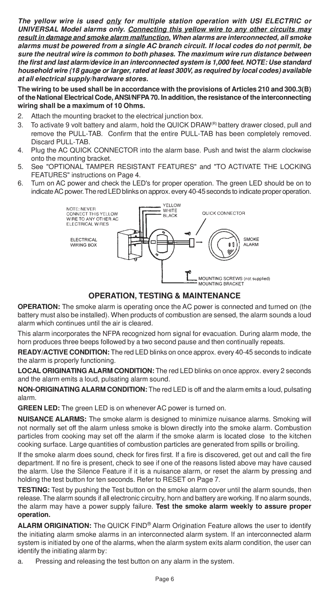 Universal Security Instruments 3895L, 3304L installation instructions OPERATION, Testing & Maintenance 