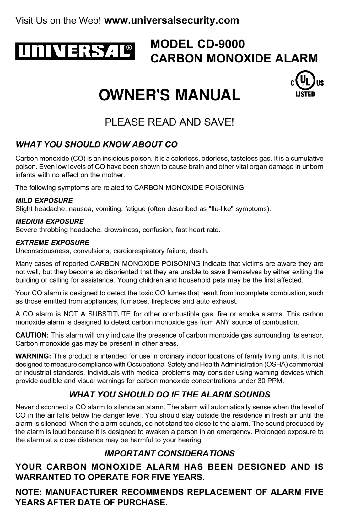 Universal Security Instruments CD-9000 owner manual What YOU should Know about CO, What YOU should do if the Alarm Sounds 