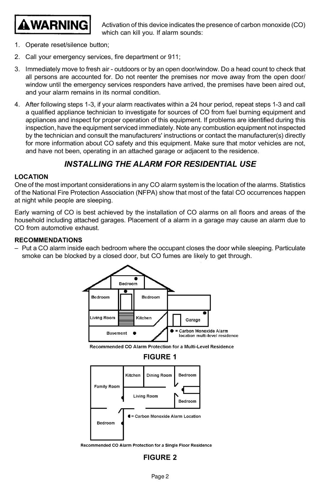 Universal Security Instruments CD-9000 owner manual Installing the Alarm for Residential USE, Location, Recommendations 