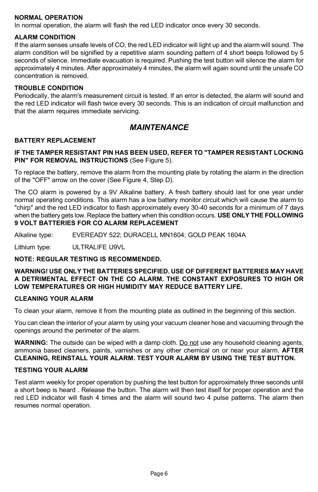 Universal Security Instruments CD-9000 owner manual Maintenance 