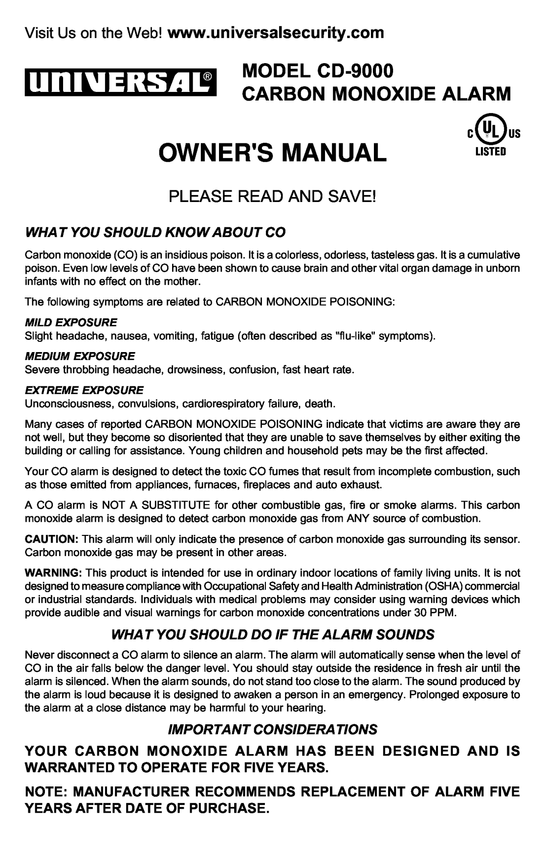 Universal Security Instruments CD-9000 owner manual What You Should Know About Co, What You Should Do If The Alarm Sounds 
