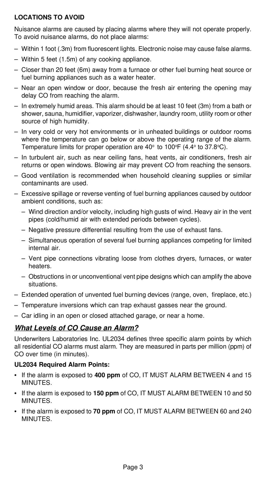 Universal Security Instruments CD-9690, CD-9590 owner manual Locations to Avoid, UL2034 Required Alarm Points 