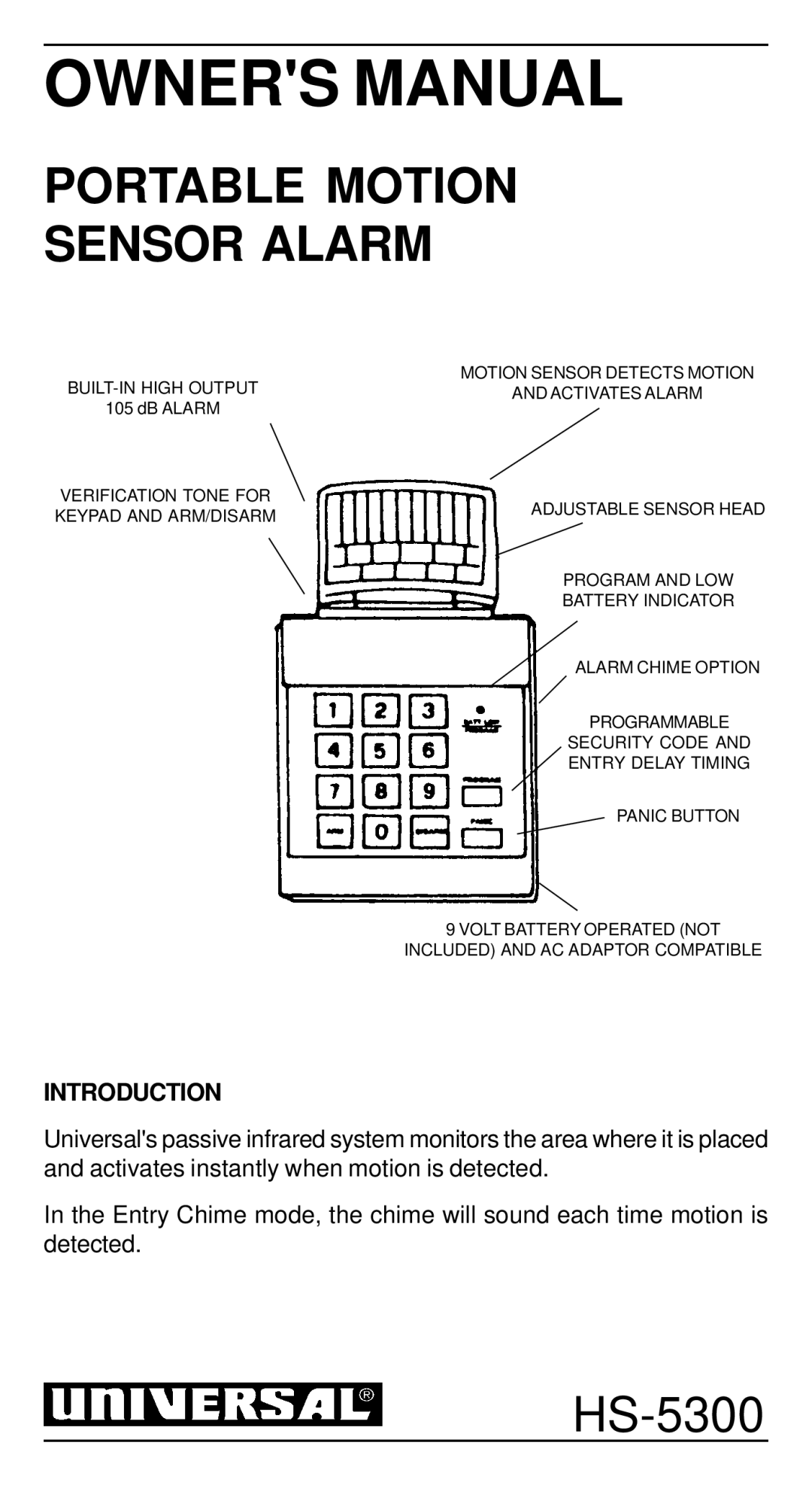 Universal Security Instruments HS-5300 owner manual 