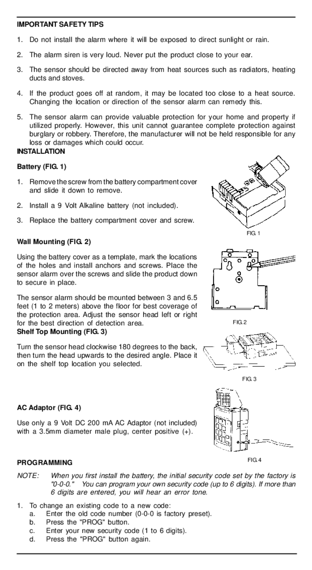 Universal Security Instruments HS-5300 owner manual Important Safety Tips, Installation, Programming 