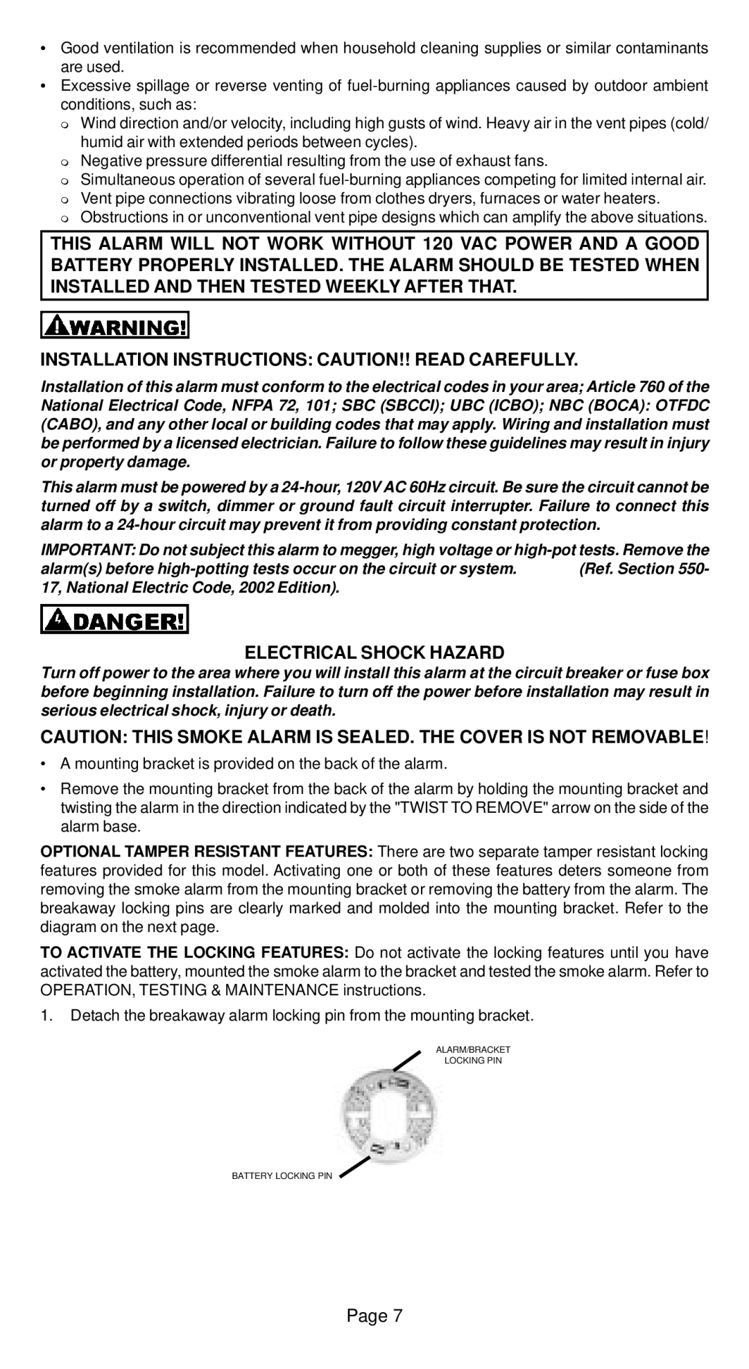 Universal Security Instruments MICN109L, MICN102L warranty Electrical Shock Hazard 