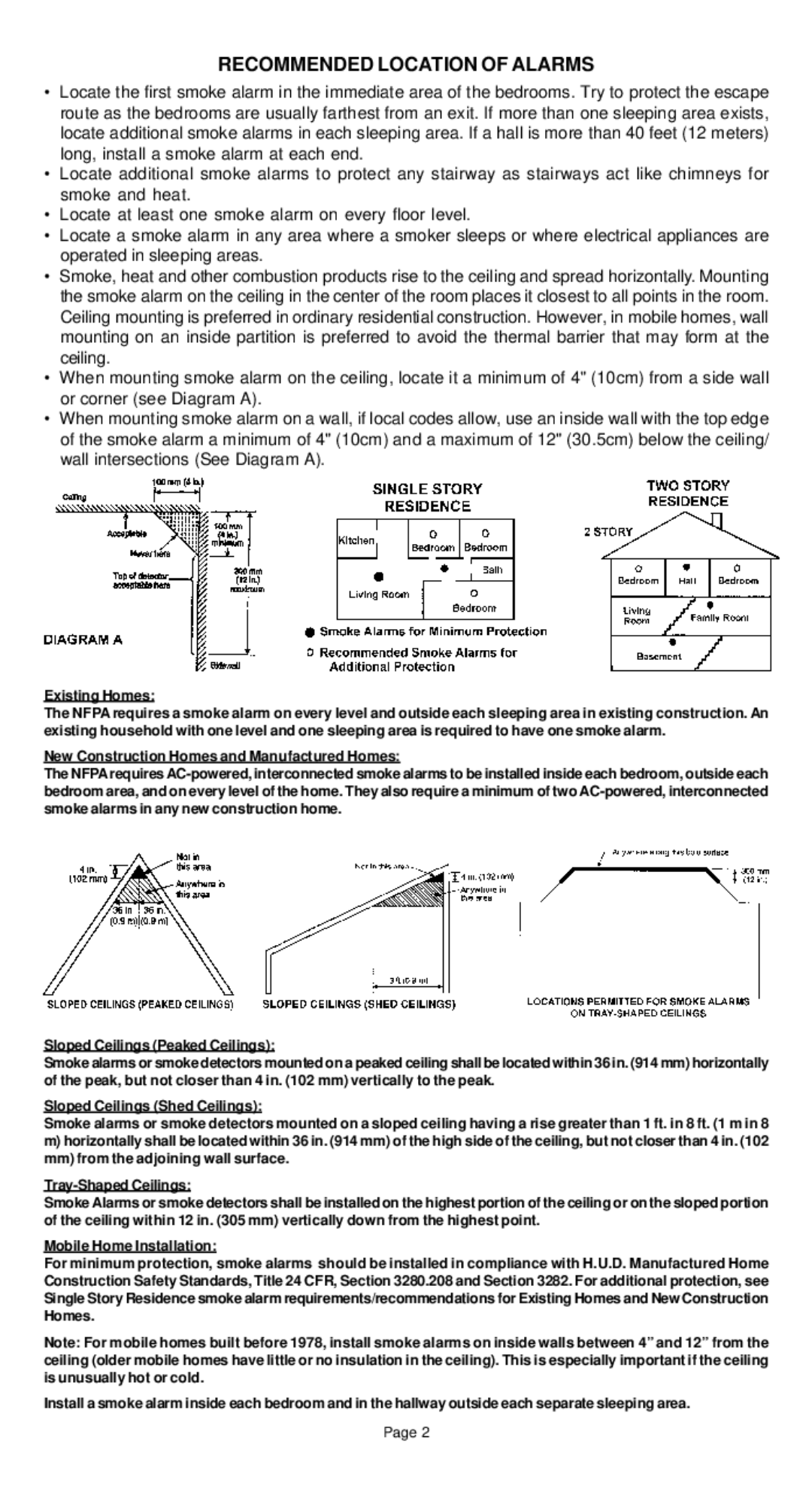 Universal Security Instruments SS-770-LR, SS-771-LR manual Recommended Location of Alarms 