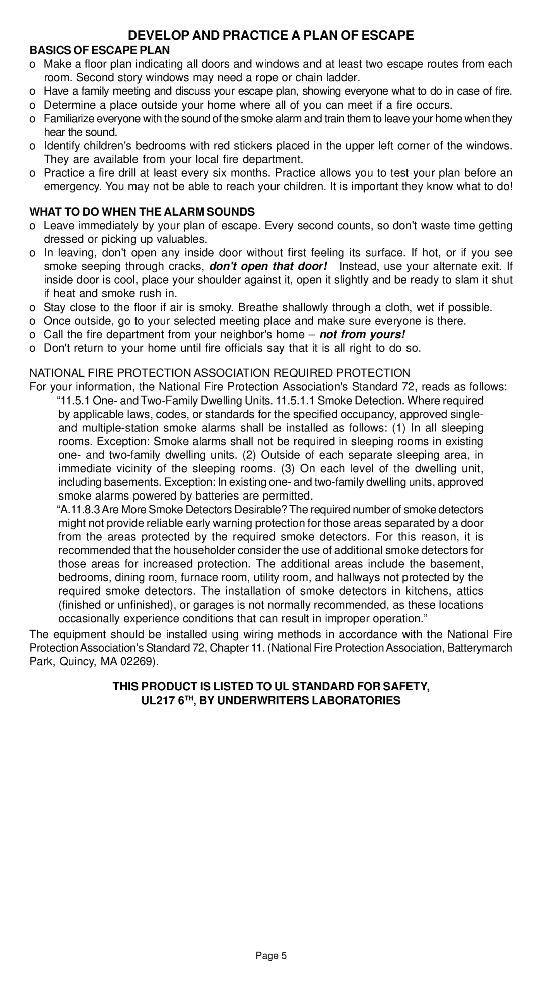 Universal Security Instruments SS-775-LR, SS-776-LR manual Develop and Practice a Plan of Escape, Basics of Escape Plan 