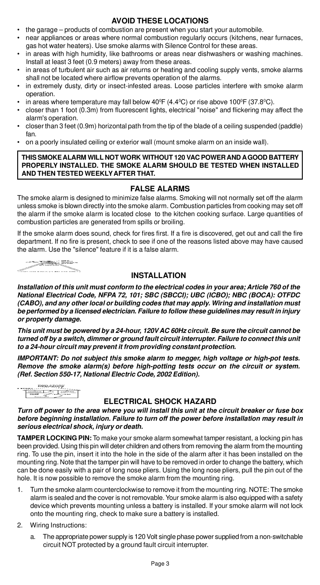 Universal Security Instruments SS-795 manual Avoid These Locations, False Alarms, Installation, Electrical Shock Hazard 