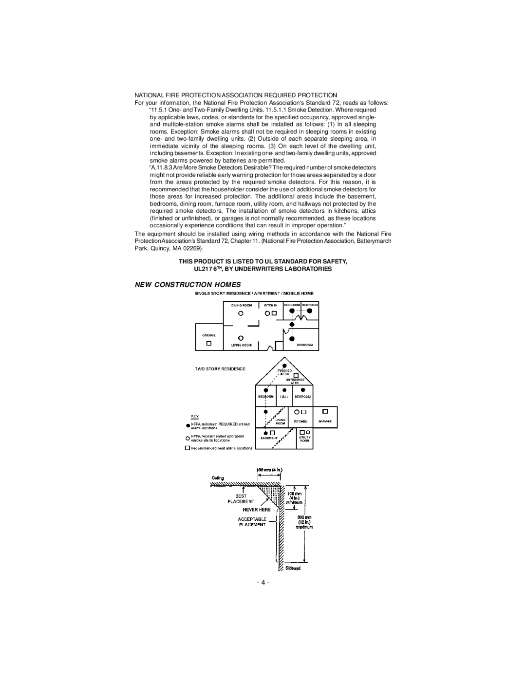 Universal Security Instruments USI-2430 NEW Construction Homes, National Fire Protection Association Required Protection 