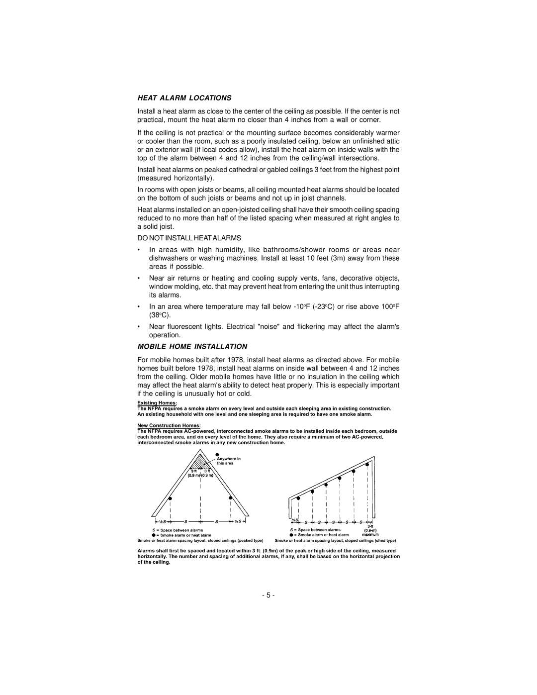 Universal Security Instruments USI-2430 owner manual Heat Alarm Locations, Mobile Home Installation 