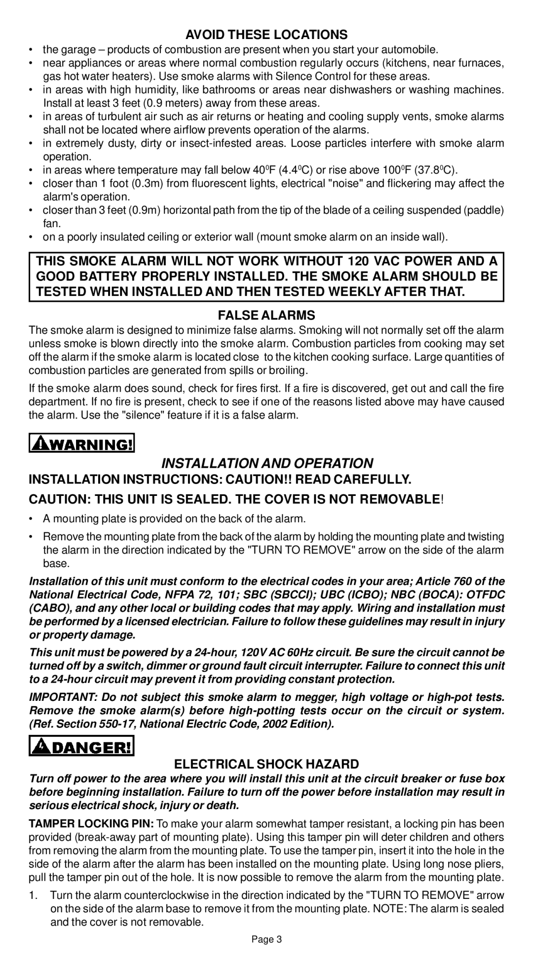 Universal Security Instruments USI-5204 manual Avoid These Locations, Installation and Operation, Electrical Shock Hazard 