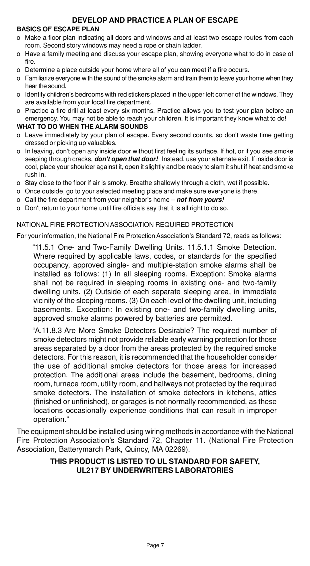 Universal Security Instruments USI-5204 manual Develop and Practice a Plan of Escape, Basics of Escape Plan 