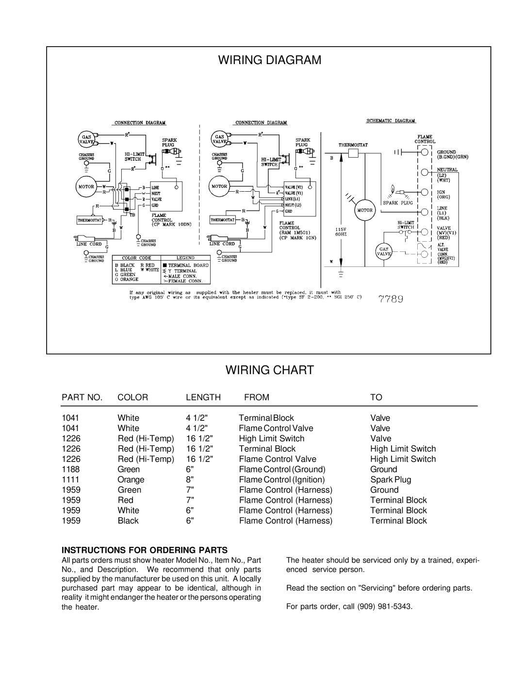 Universal 80-FAP, SPC-150T Wiring Diagram Wiring Chart, Color Length From, Instructions for Ordering Parts 