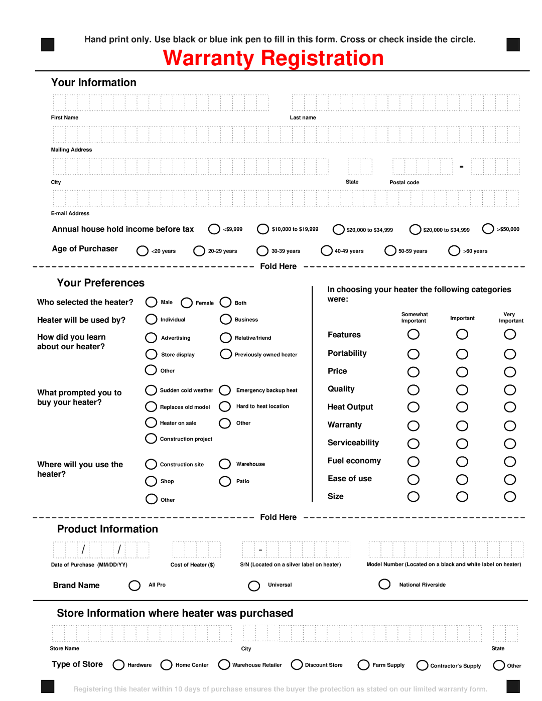 Universal SPC-15R/15R, SPC-30R/30R owner manual Warranty Registration 