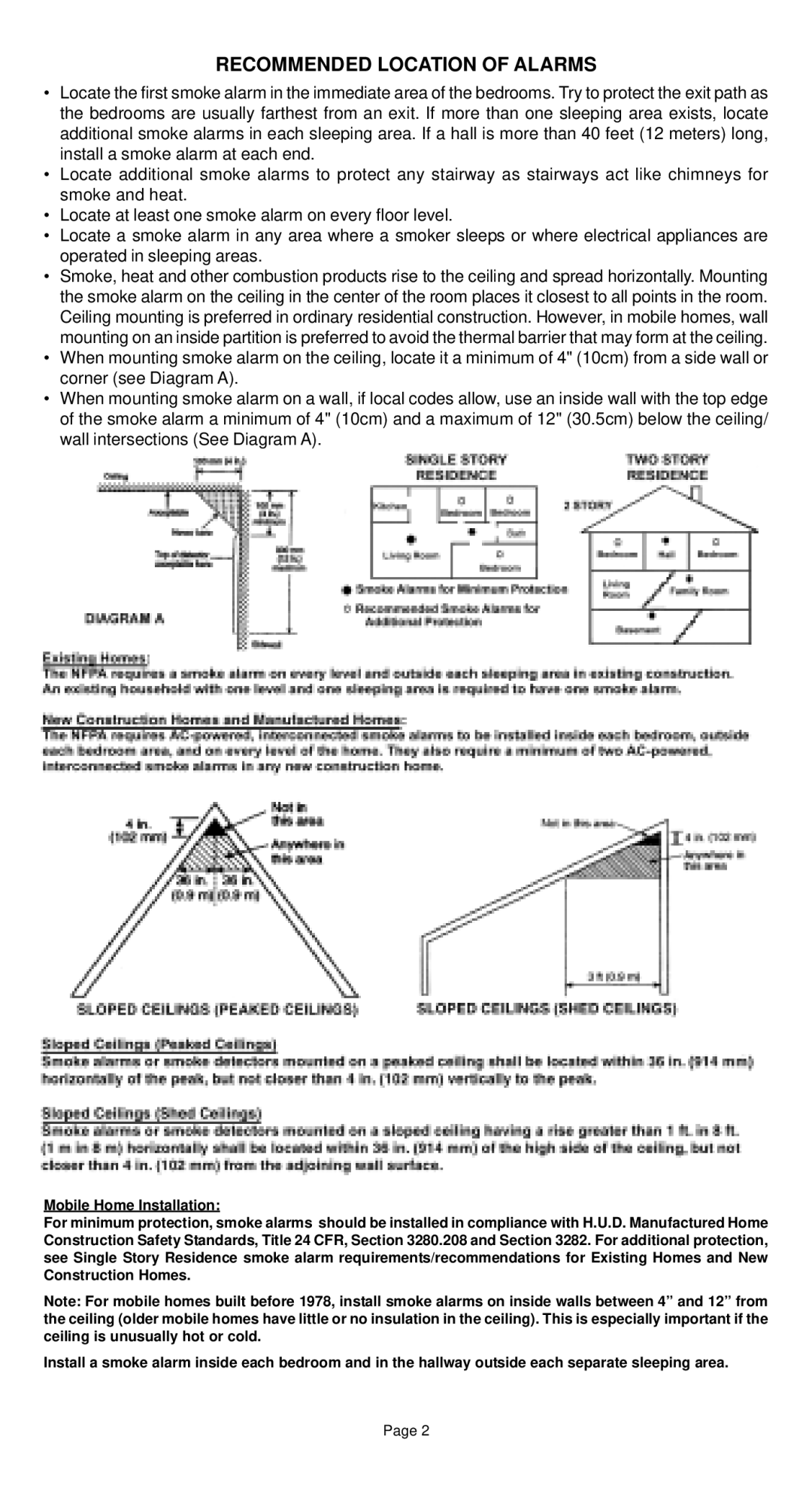 Universal SS-770/SS-771 manual Recommended Location of Alarms 