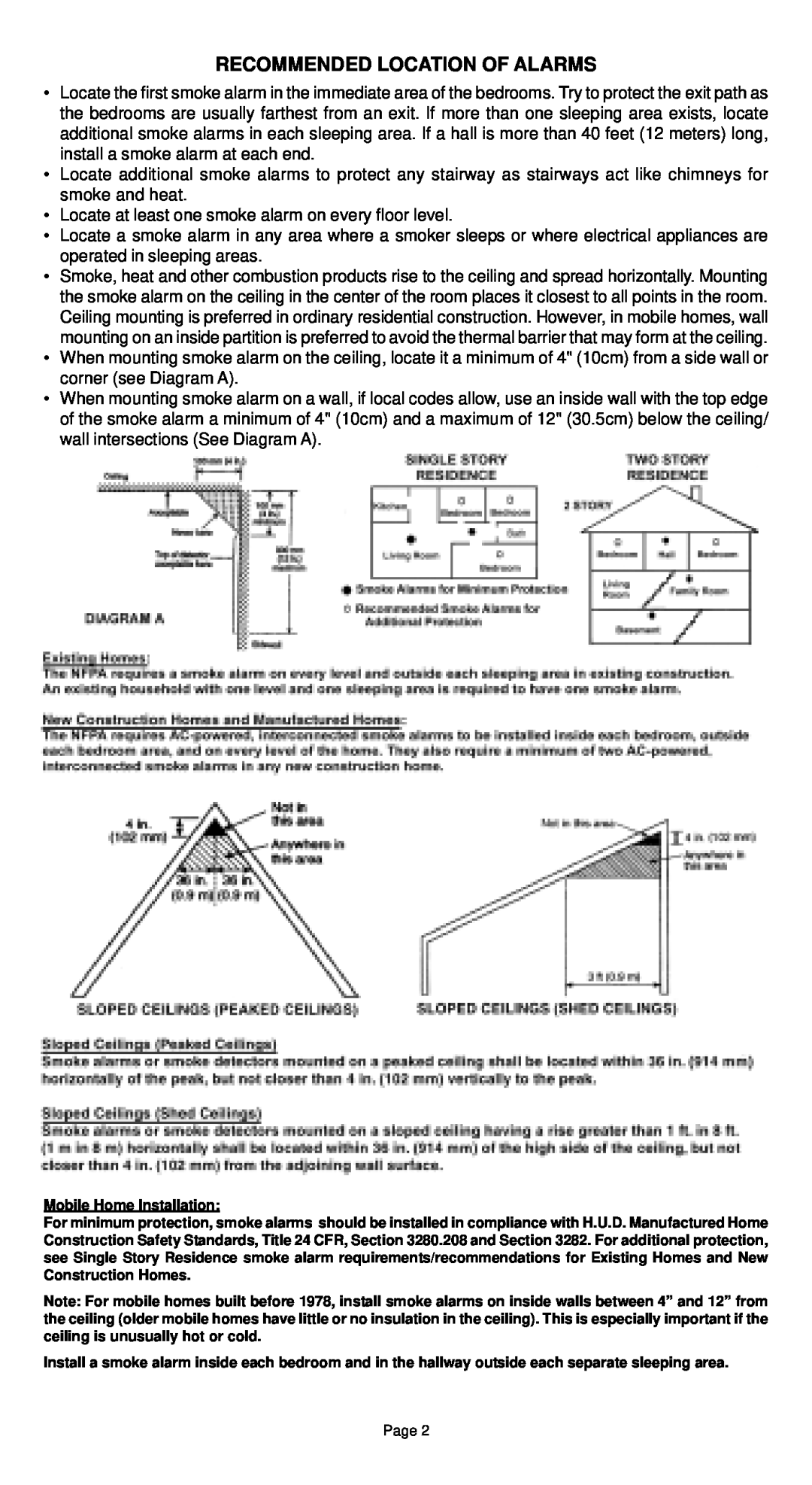 Universal SS-771, SS-770 manual Recommended Location Of Alarms 