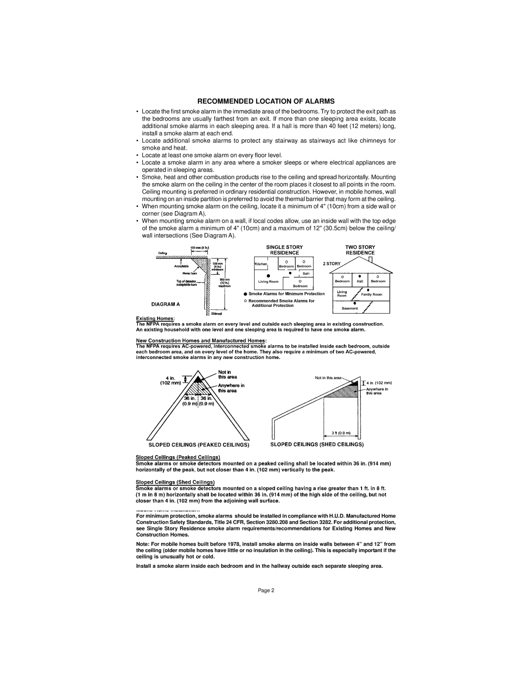 Universal SS-901-LR manual Recommended Location of Alarms 