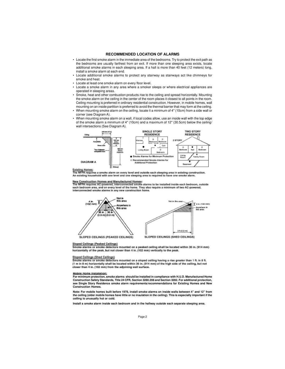 Universal SS-901 manual Recommended Location of Alarms 