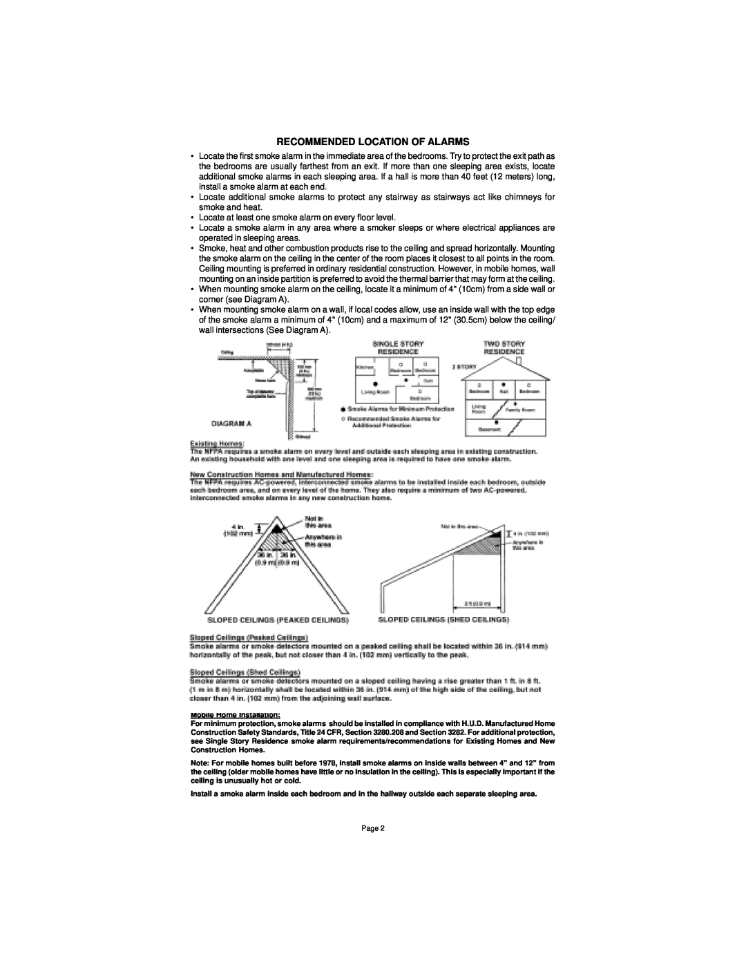 Universal SS-901 manual Recommended Location Of Alarms 