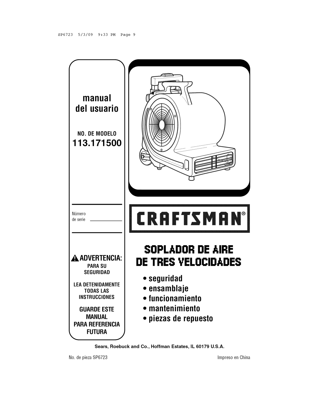 Univex 113.171500 owner manual Sopladorde Aire Detres Velocidades, LEA DETENIDAIVlENTE 