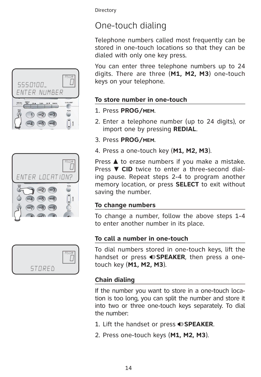 Univex 1856 user manual One-touch dialing, To store number in one-touch, To call a number in one-touch, Chain dialing 