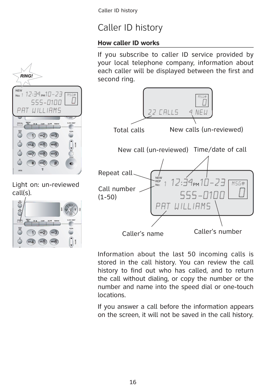 Univex 1856 user manual Caller ID history, How caller ID works 