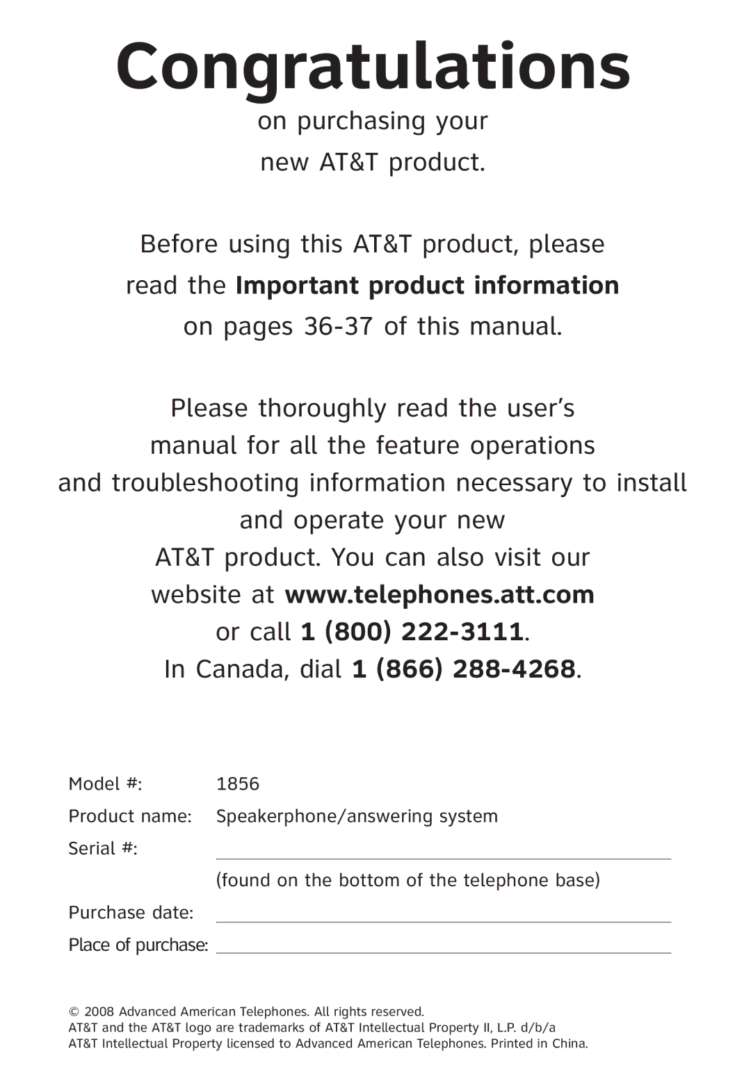 Univex 1856 user manual Congratulations 