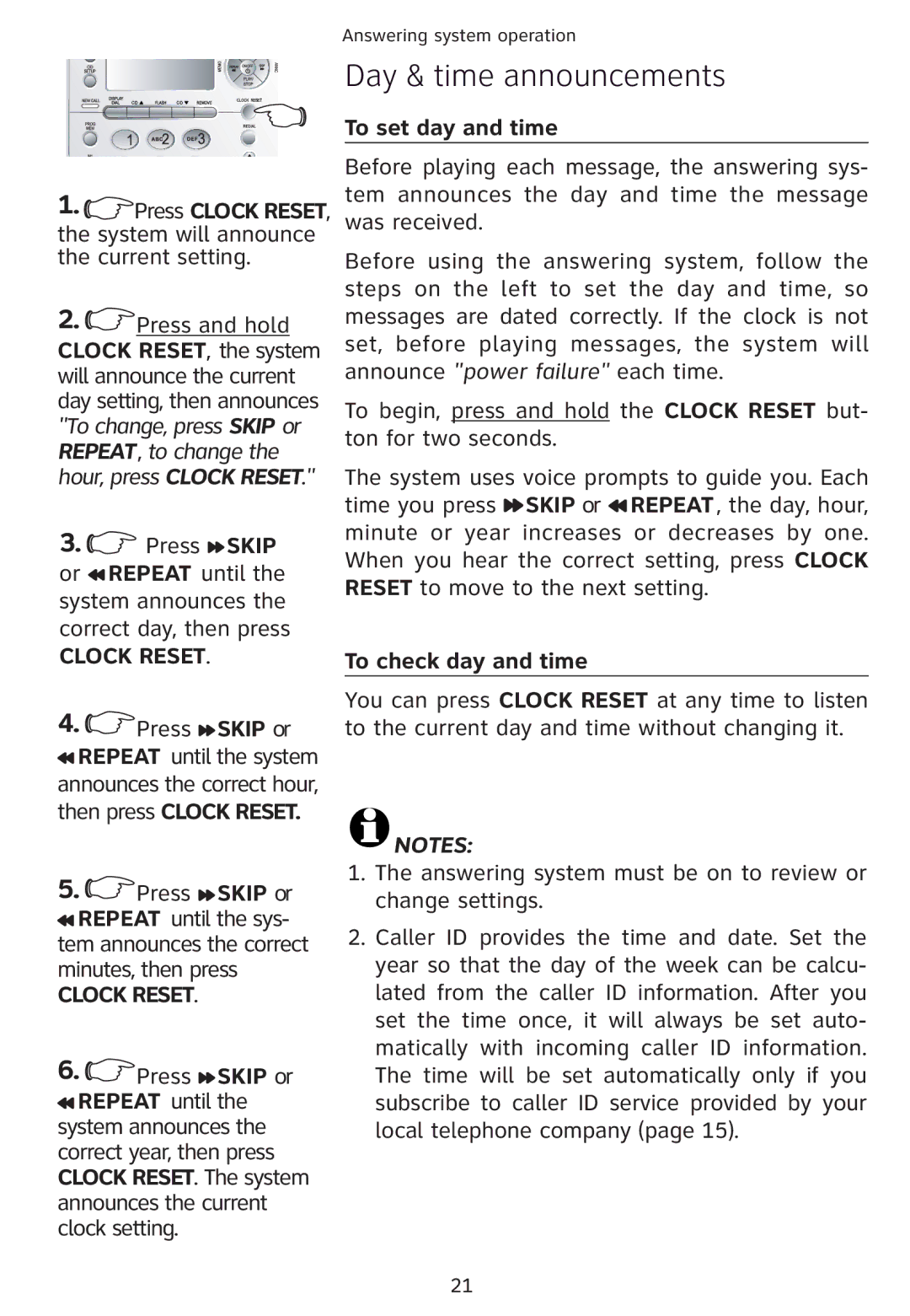 Univex 1856 user manual Day & time announcements, To set day and time, To check day and time 