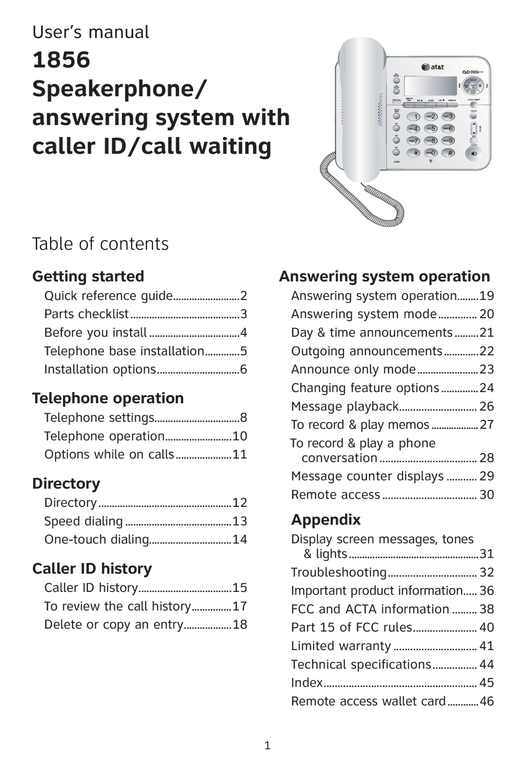 Univex 1856 user manual Table of contents 