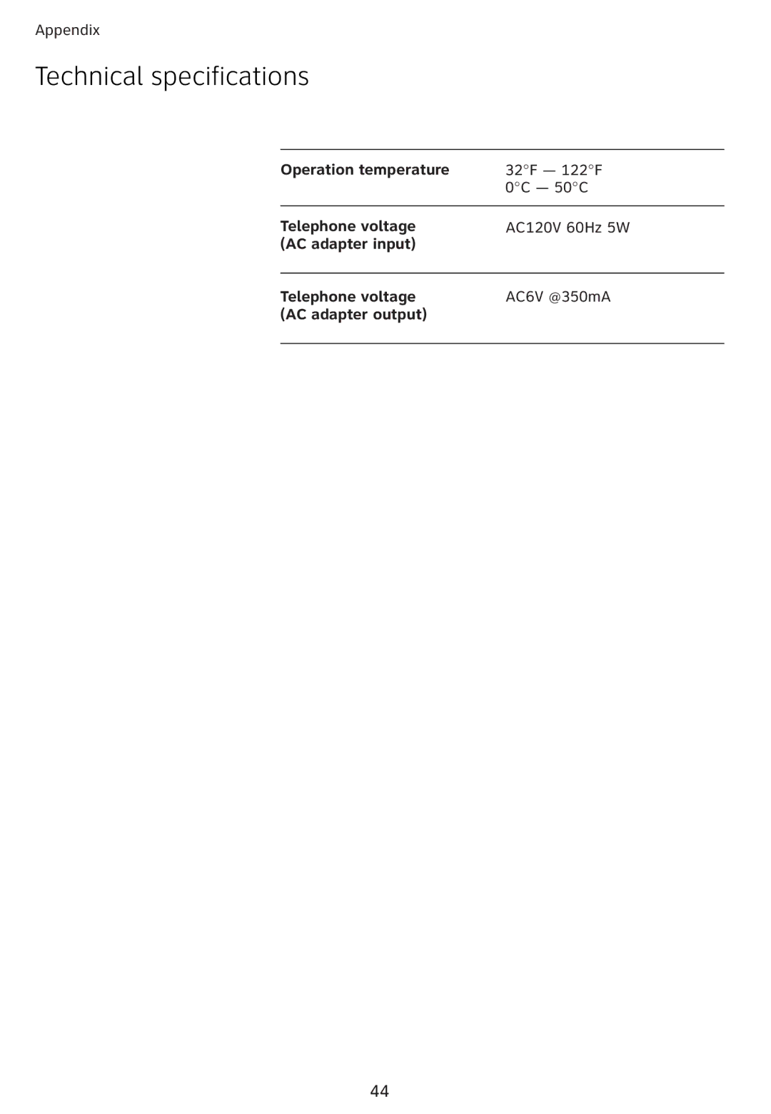 Univex 1856 user manual Technical specifications 