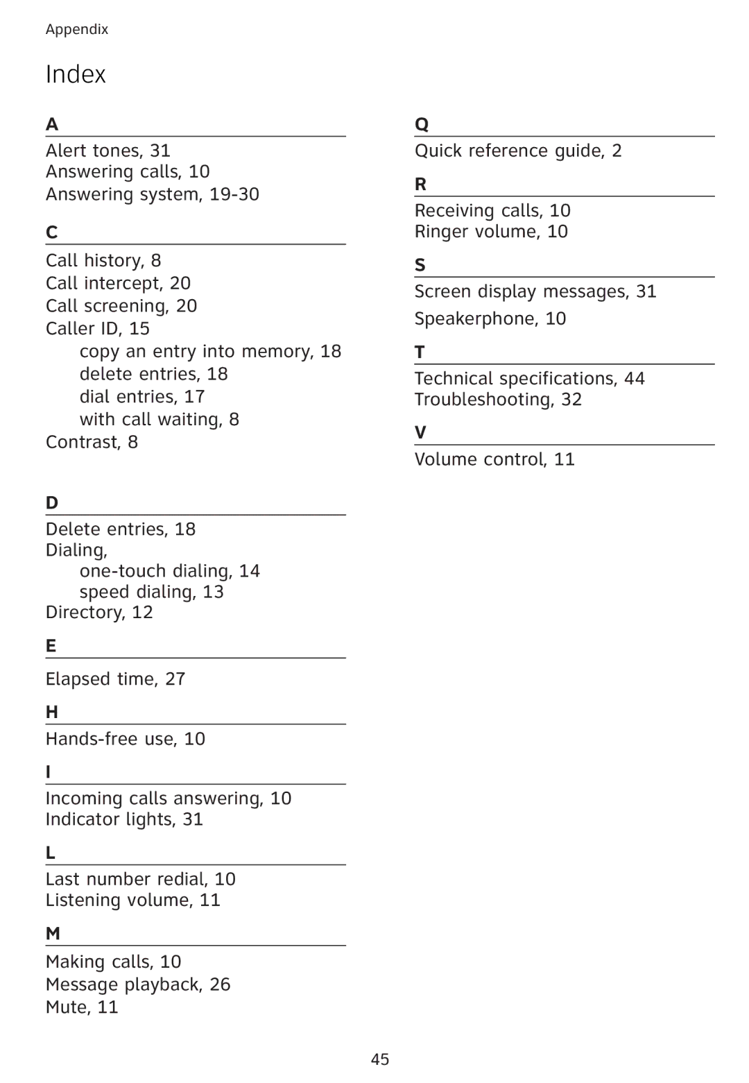 Univex 1856 user manual Index 