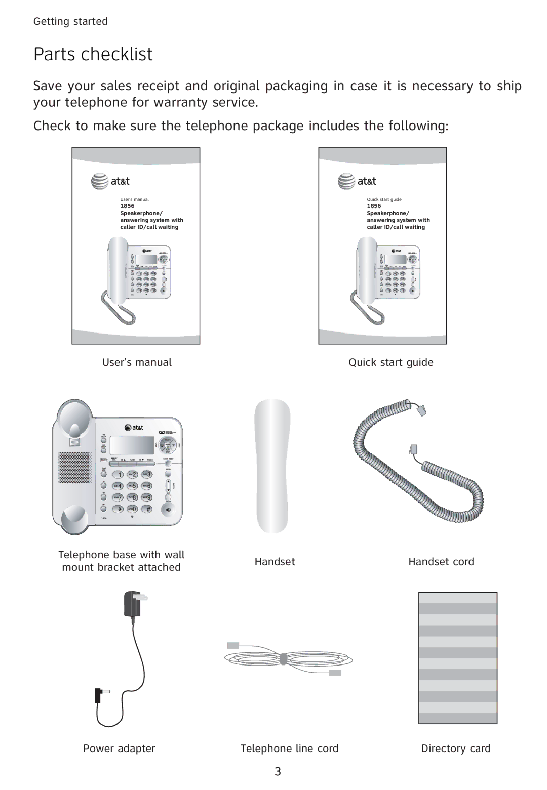 Univex 1856 user manual Parts checklist 