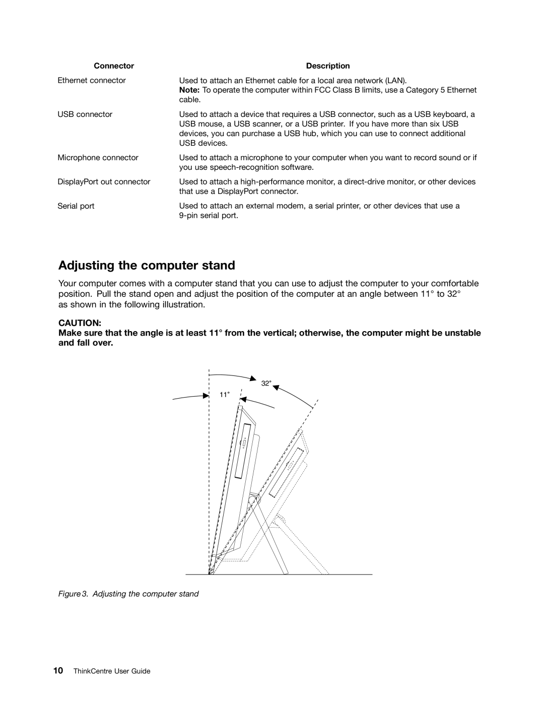 Univex 1782X01, 1962, 1966, 1942, 1837, 1741, 1762, 1738, 1654, 1761, 1763, 1664 Adjusting the computer stand, Connector Description 