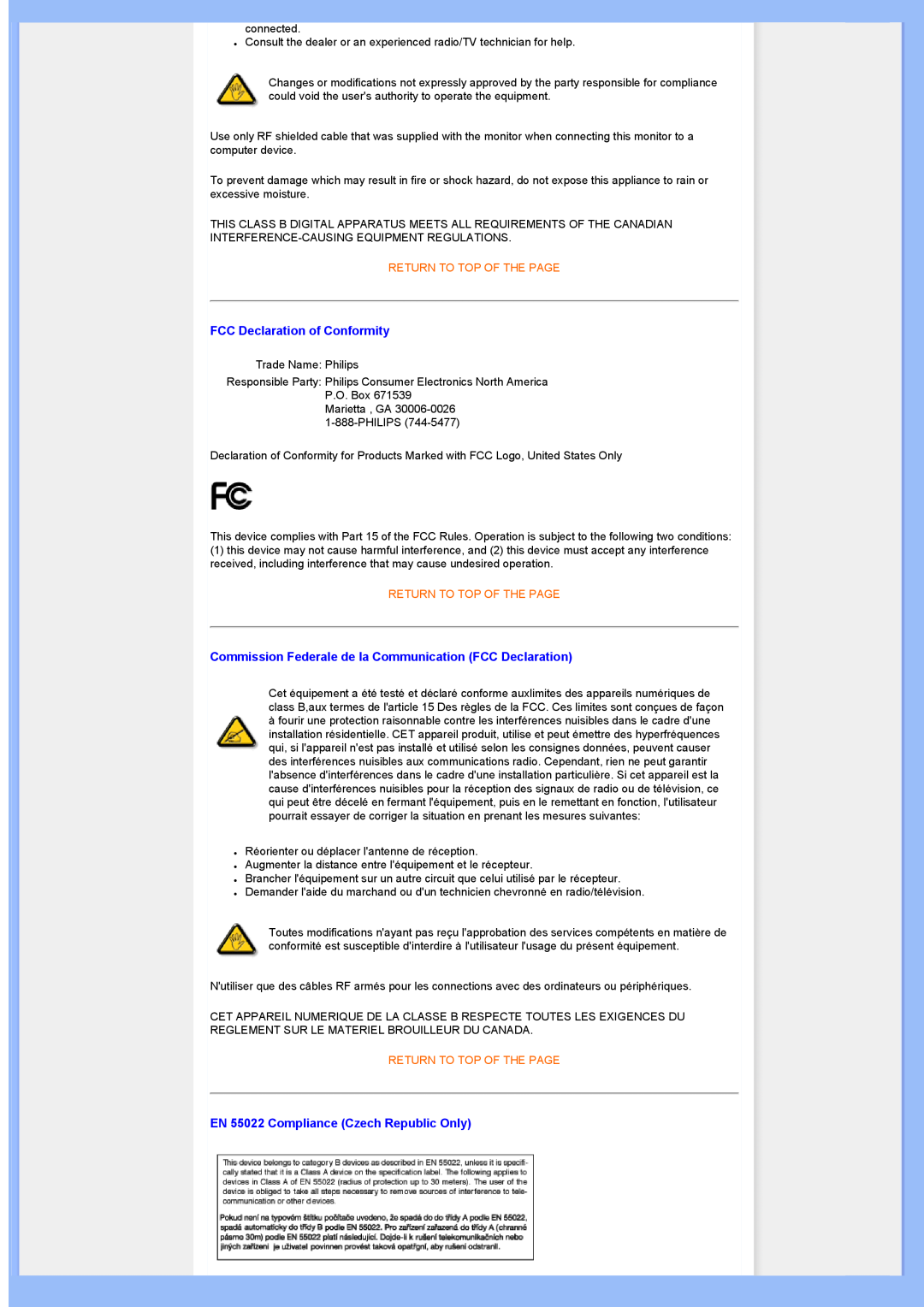 Univex 200BW8 user manual FCC Declaration of Conformity, Commission Federale de la Communication FCC Declaration 