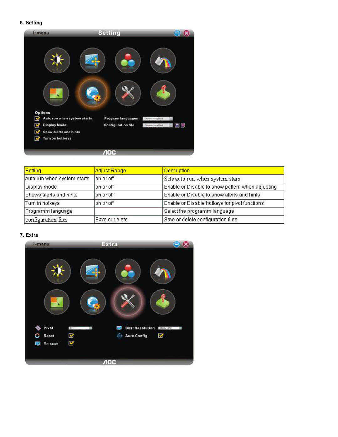 Univex 2217V user manual Setting Extra 