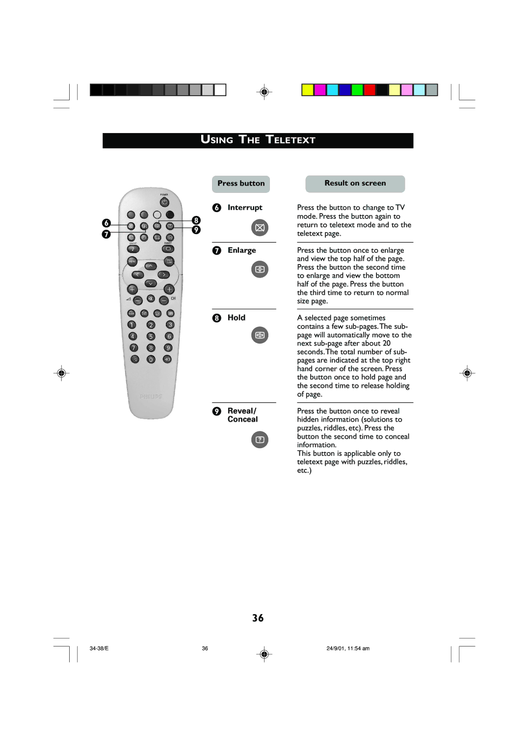 Univex 25PT2252, 29PT2252 manual Using the Teletext 